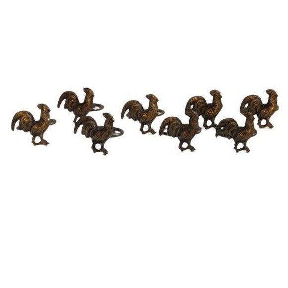 Set of 8 Brass Metal Rooster Chicken Napkins Rings / 1 3/4"1 5/8" Farm House - Picture 4 of 9